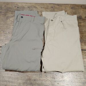 TWO Wrangler Cargo Pants Sz 36 Green Gray Straight Leg Flex Khaki *READ
